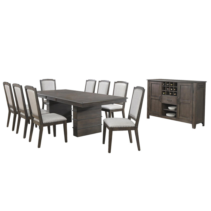 Sunset Trading Cali 10 Piece 96" Rectangular Extendable Dining Table Set with Server | Brown Solid Wood | Seats 8 -  Chapter 11 Furniture (Lewiston, Maine)