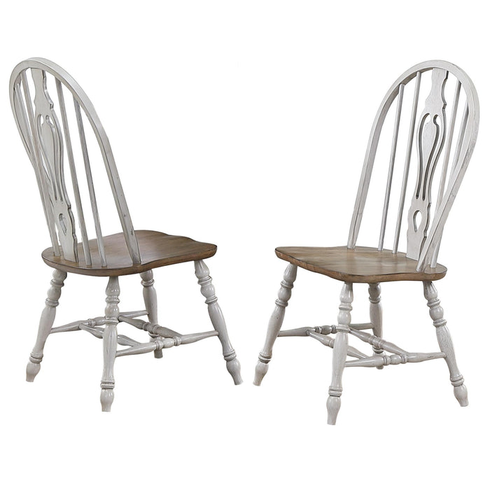 Sunset Trading Country Grove Keyhole Windsor Dining Chair | Distressed Gray and Brown Wood | Set of 2