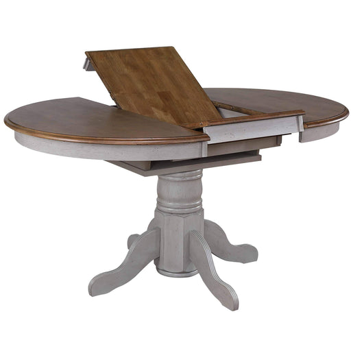 Sunset Trading Country Grove 42" Round to 60" Oval Extendable Dining Table | Distressed Gray and Brown Wood | Seats 6 -  Chapter 11 Furniture (Lewiston, Maine)