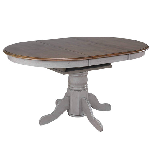 Sunset Trading Country Grove 42" Round to 60" Oval Extendable Dining Table | Distressed Gray and Brown Wood | Seats 6 -  Chapter 11 Furniture (Lewiston, Maine)