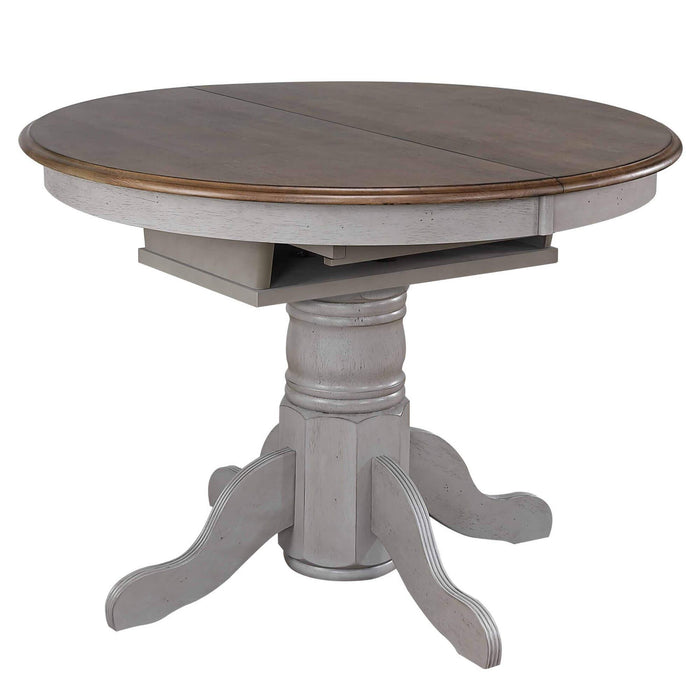 Sunset Trading Country Grove 42" Round to 60" Oval Extendable Dining Table | Distressed Gray and Brown Wood | Seats 6 -  Chapter 11 Furniture (Lewiston, Maine)