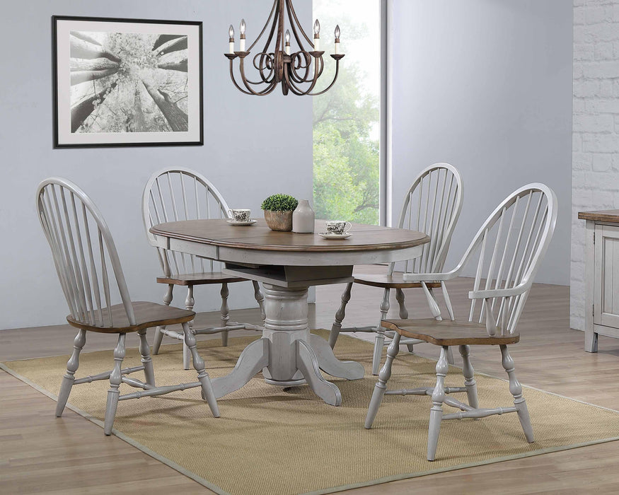Sunset Trading Country Grove 42" Round to 60" Oval Extendable Dining Table | Distressed Gray and Brown Wood | Seats 6 -  Chapter 11 Furniture (Lewiston, Maine)