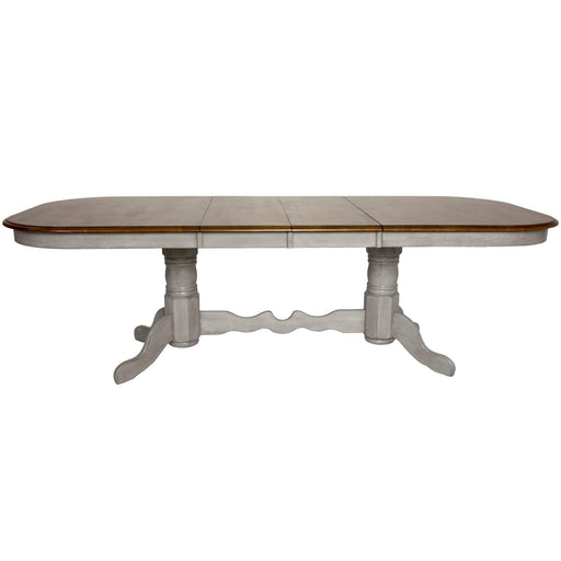 Sunset Trading Country Grove 96" Oval Double Pedestal Extendable Dining Table | Distressed Gray and Brown Wood | Seats 10 -  Chapter 11 Furniture (Lewiston, Maine)