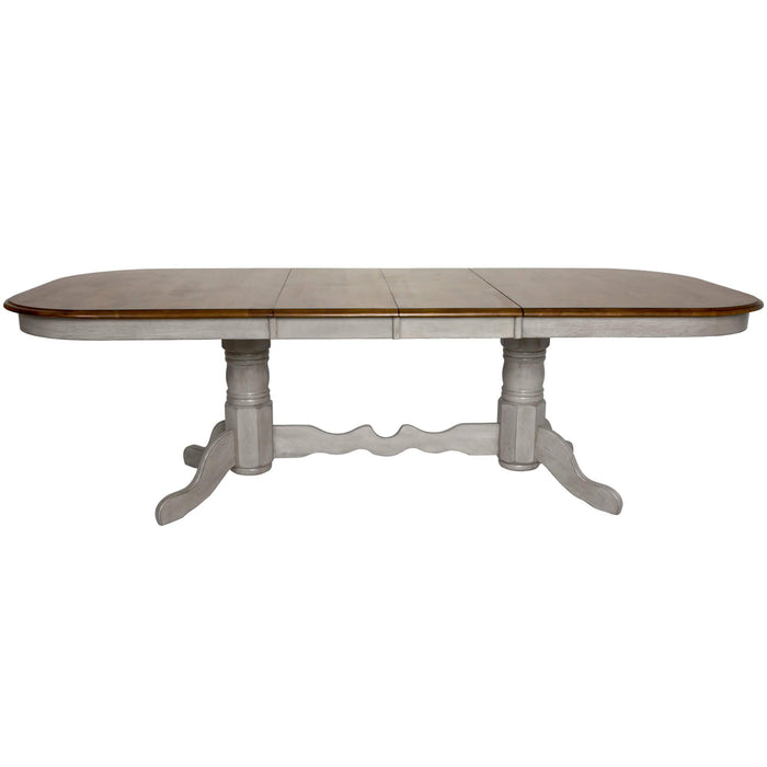 Sunset Trading Country Grove 96" Oval Double Pedestal Extendable Dining Table | Distressed Gray and Brown Wood | Seats 10 -  Chapter 11 Furniture (Lewiston, Maine)