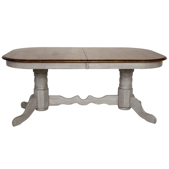 Sunset Trading Country Grove 96" Oval Double Pedestal Extendable Dining Table | Distressed Gray and Brown Wood | Seats 10 -  Chapter 11 Furniture (Lewiston, Maine)