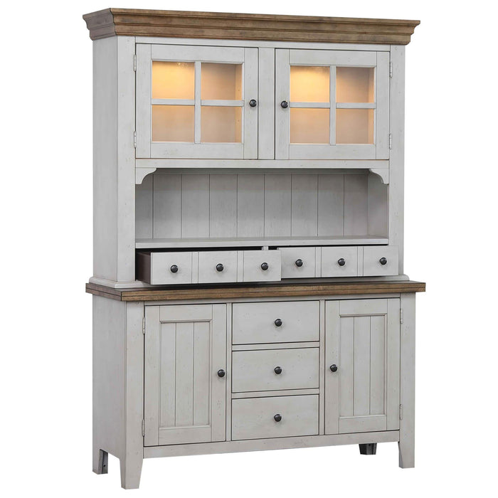 Sunset Trading Country Grove Buffet and Lighted Hutch | Distressed Gray and Brown Wood