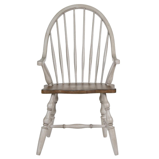 Sunset Trading Country Grove Windsor Dining Chair with Arms| Distressed Gray and Brown Wood -  Chapter 11 Furniture (Lewiston, Maine)