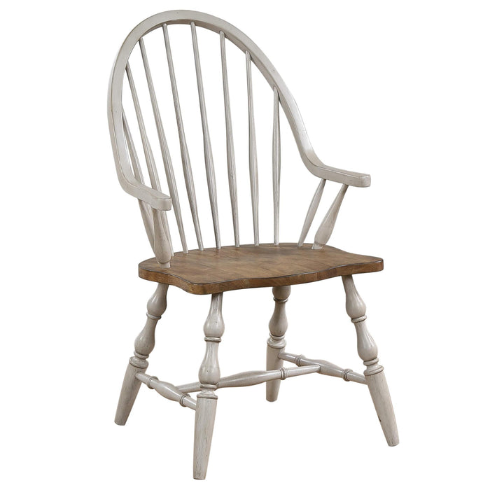 Sunset Trading Country Grove Windsor Dining Chair with Arms| Distressed Gray and Brown Wood