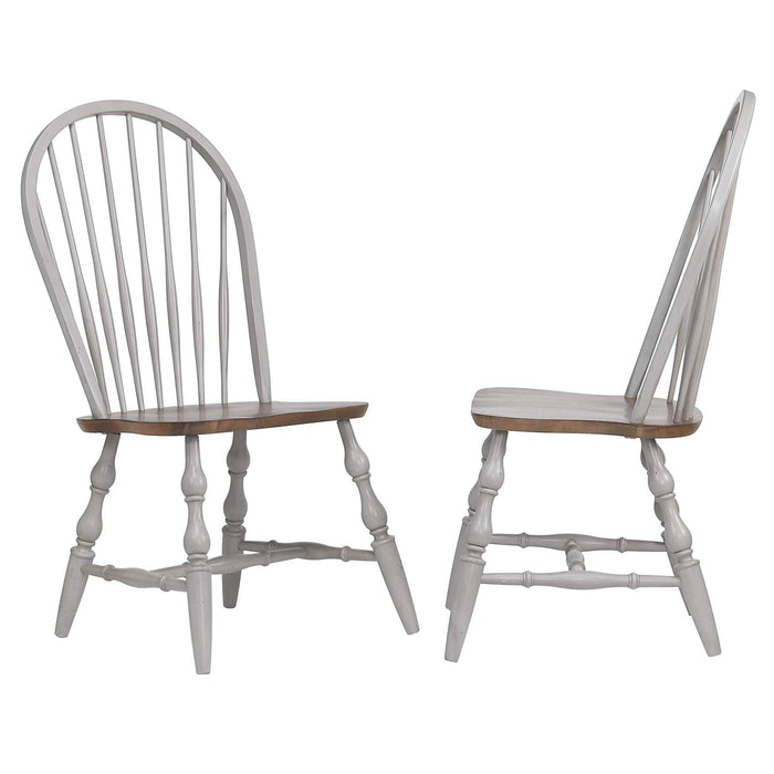 Sunset Trading Country Grove Windsor Dining Chair | Distressed Gray and Brown Wood | Set of 2
