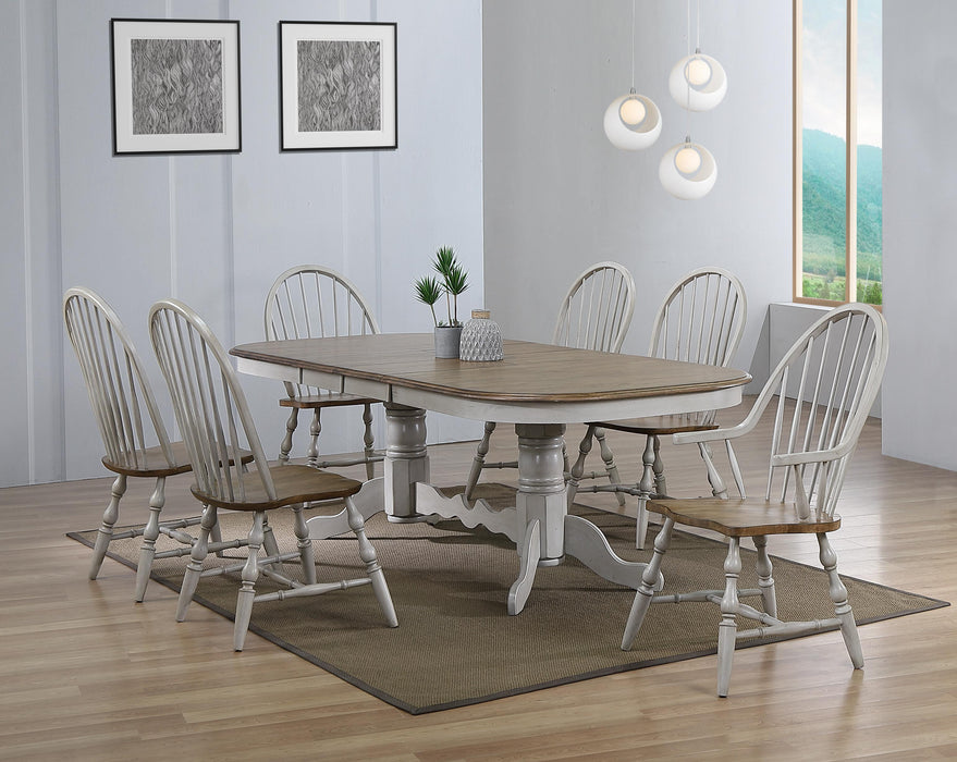 Sunset Trading Country Grove 96" Oval Double Pedestal Extendable Dining Table | Distressed Gray and Brown Wood | Seats 10 -  Chapter 11 Furniture (Lewiston, Maine)