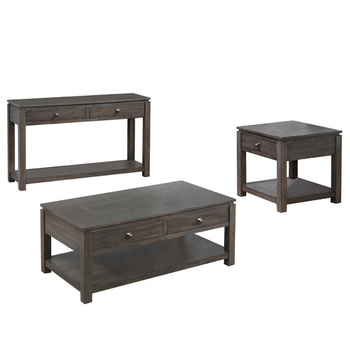Sunset Trading Shades of Gray 3 Piece Living Room Table Set with Drawers and Shelves -  Chapter 11 Furniture (Lewiston, Maine)