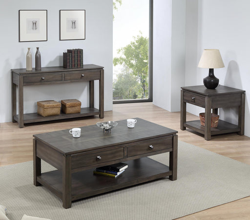 Sunset Trading Shades of Gray 3 Piece Living Room Table Set with Drawers and Shelves -  Chapter 11 Furniture (Lewiston, Maine)