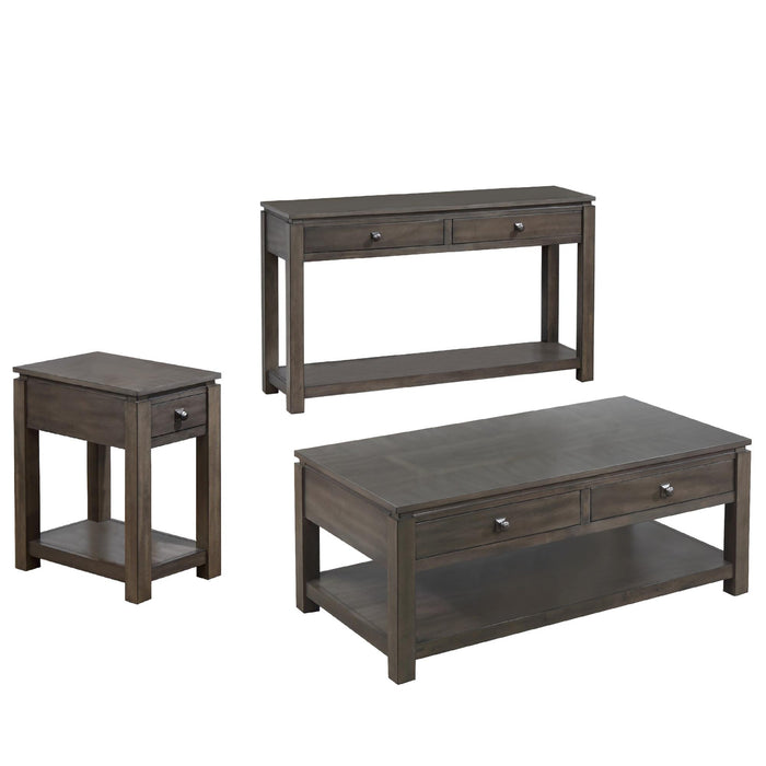 Sunset Trading Shades of Gray 3 Piece Living Room Table Set with Drawers and Shelves -  Chapter 11 Furniture (Lewiston, Maine)