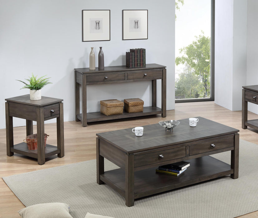 Sunset Trading Shades of Gray 3 Piece Living Room Table Set with Drawers and Shelves -  Chapter 11 Furniture (Lewiston, Maine)