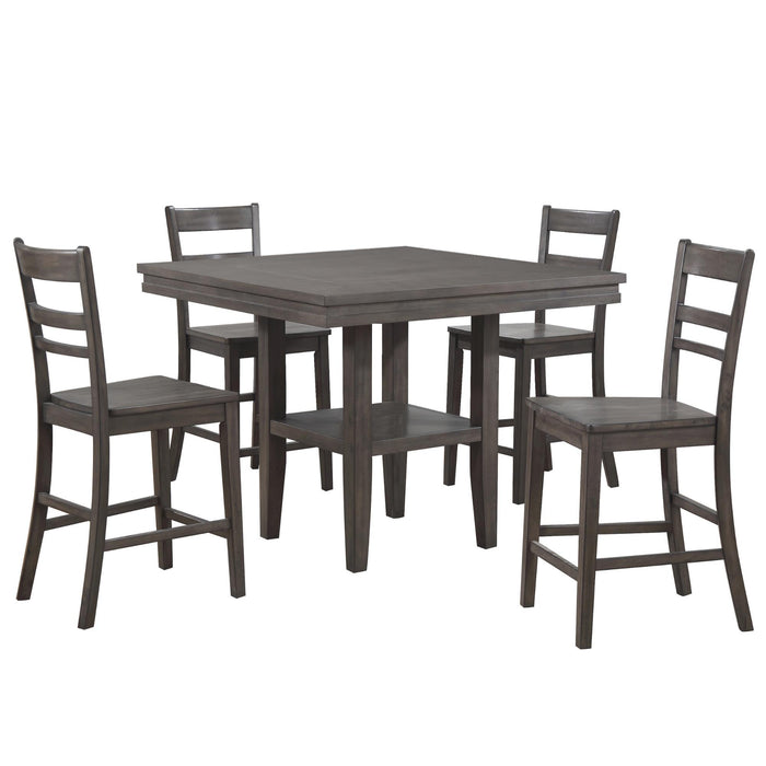 Sunset Trading Shades of Gray 5 Piece 45" Square Pub Set | Table with Storage Shelf | Counter Height Dining | Seats 6 -  Chapter 11 Furniture (Lewiston, Maine)