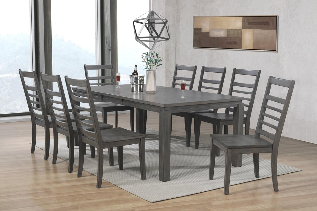 Sunset Trading Shades of Gray 9 Piece 82" Rectangular Extendable Dining Set | Slat Back Chairs | Seats 8 -  Chapter 11 Furniture (Lewiston, Maine)