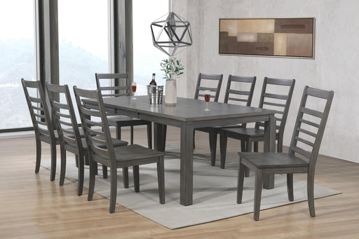 Sunset Trading Shades of Gray 9 Piece 82" Rectangular Extendable Dining Set | Slat Back Chairs | Seats 8 -  Chapter 11 Furniture (Lewiston, Maine)