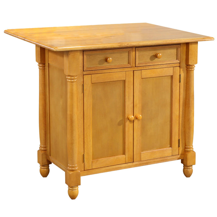 Sunset Trading Light Oak Extendable Kitchen Island with Drop Leaf Top | Drawers and Cabinet