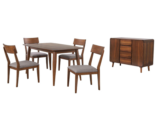 Sunset Trading Mid Century 6 Piece 60" Rectangular Dining Table Set | Padded Performance Fabric Seats | Server | Seats 6 -  Chapter 11 Furniture (Lewiston, Maine)