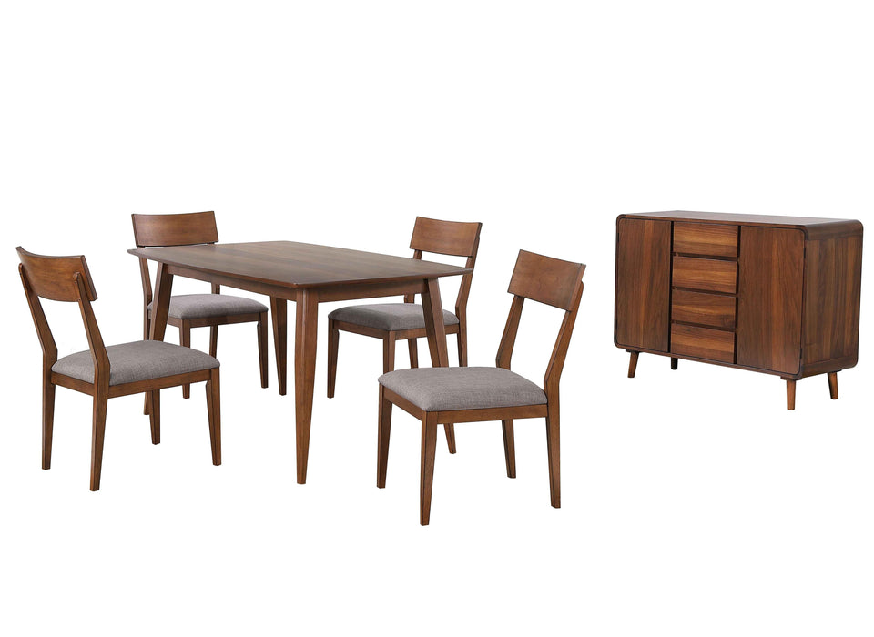 Sunset Trading Mid Century 6 Piece 60" Rectangular Dining Table Set | Padded Performance Fabric Seats | Server | Seats 6 -  Chapter 11 Furniture (Lewiston, Maine)