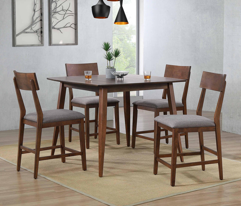Sunset Trading Mid Century 5 Piece 48" Square Counter Height Pub Table Dining Set | Padded Performance Fabric Seats | Seats 6 -  Chapter 11 Furniture (Lewiston, Maine)