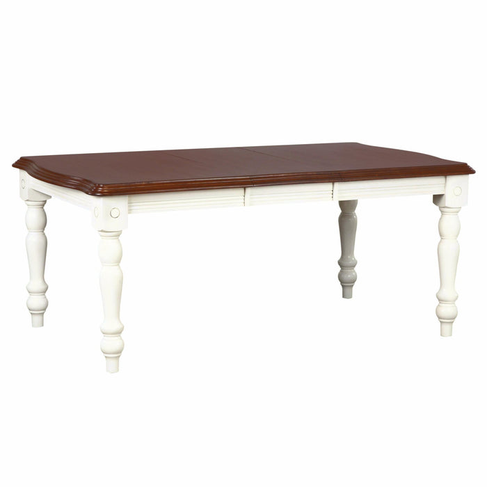 Sunset Trading Andrews 72" Rectangular Extendable Dining Table | Distressed Antique White and Chestnut Brown | Seats 8