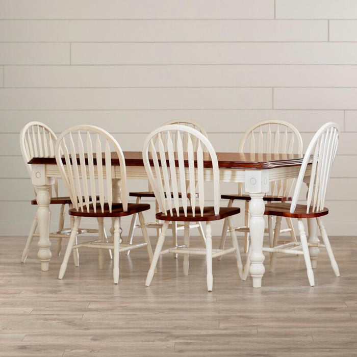 Sunset Trading Andrews 72" Rectangular Extendable Dining Table | Distressed Antique White and Chestnut Brown | Seats 8