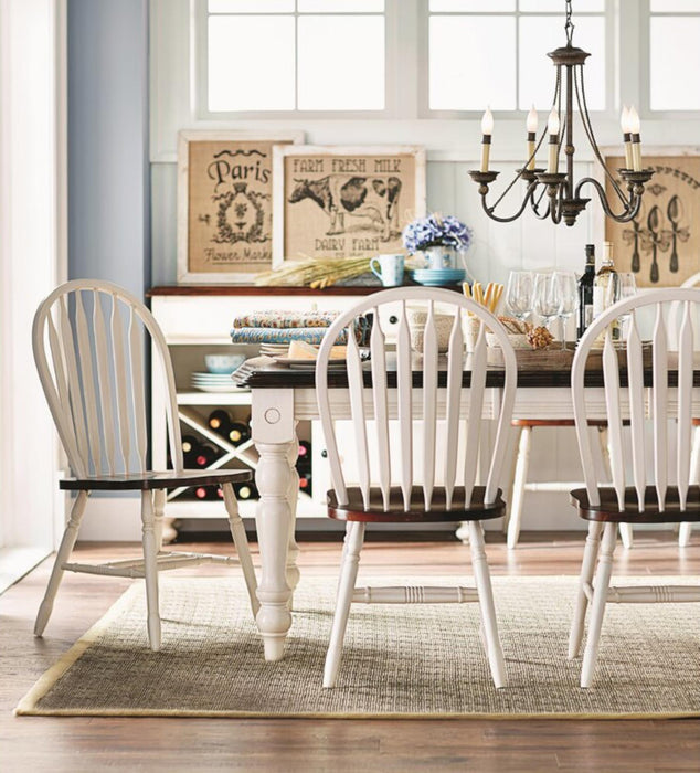 Sunset Trading Andrews 72" Rectangular Extendable Dining Table | Distressed Antique White and Chestnut Brown | Seats 8