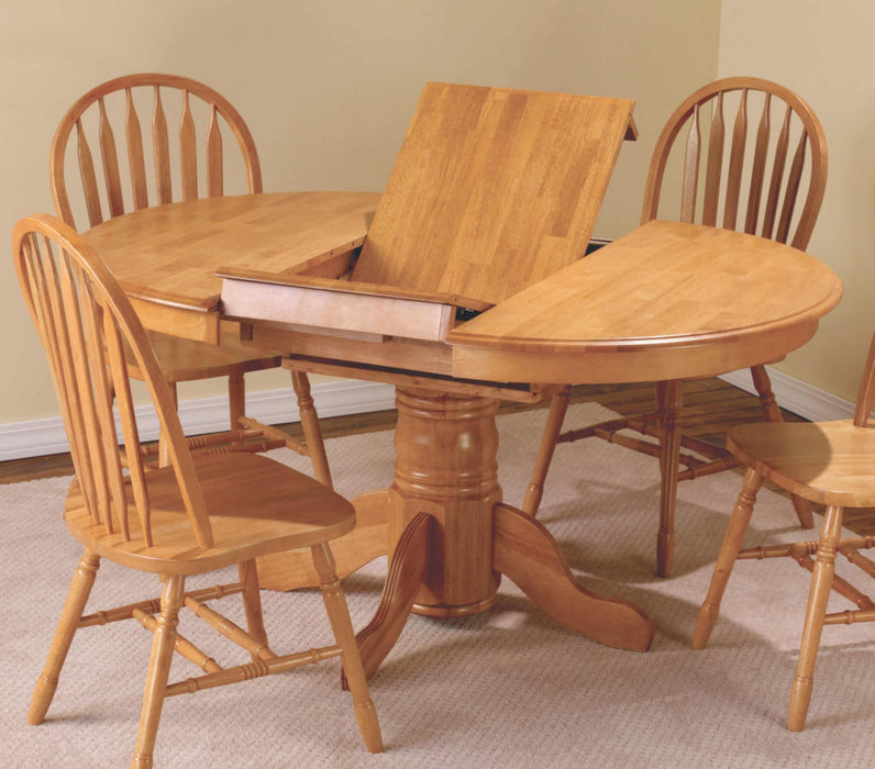 Sunset Trading Oak Selections 66" Oval Pedestal Extendable Butterfly Leaf Dining Table | Light Oak | Seats 6 -  Chapter 11 Furniture (Lewiston, Maine)