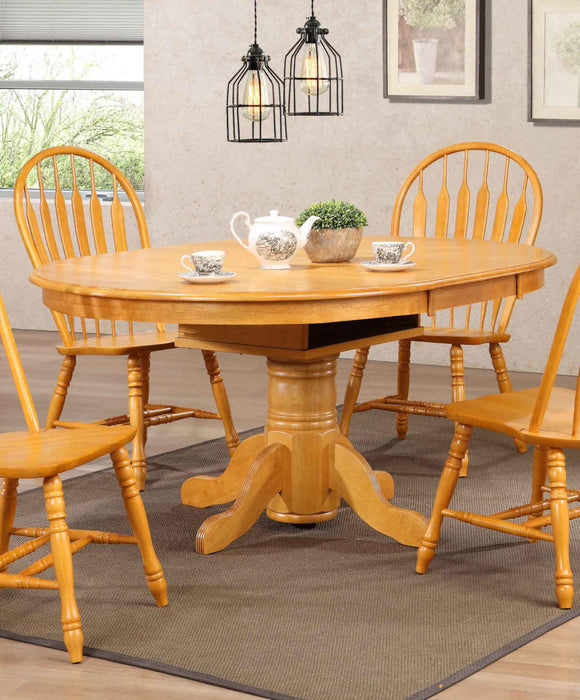 Sunset Trading Oak Selections 66" Oval Pedestal Extendable Butterfly Leaf Dining Table | Light Oak | Seats 6 -  Chapter 11 Furniture (Lewiston, Maine)