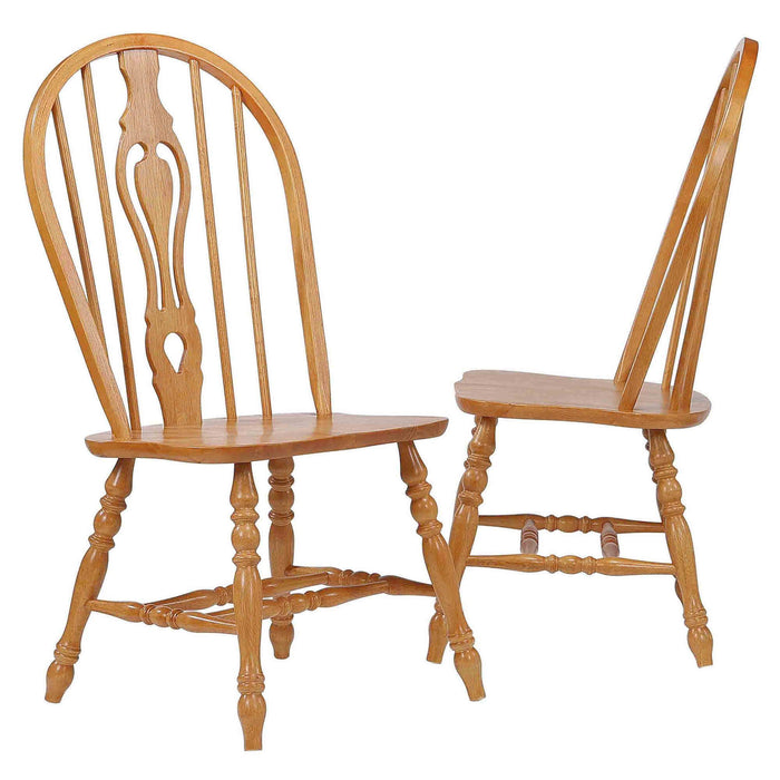 Sunset Trading Oak Selections Keyhole Windsor Dining Side Chairs | Light Oak Solid Wood | Set of 2 | Fully Assembled