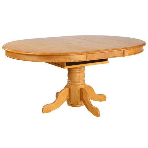 Sunset Trading Oak Selections 48" Round to 66" Oval Extendable Butterfly Leaf Pedestal Dining Table | Light Oak | Seats 6 -  Chapter 11 Furniture (Lewiston, Maine)