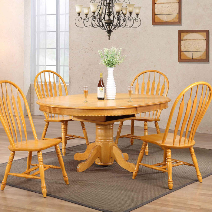 Sunset Trading Oak Selections 48" Round to 66" Oval Extendable Butterfly Leaf Pedestal Dining Table | Light Oak | Seats 6 -  Chapter 11 Furniture (Lewiston, Maine)