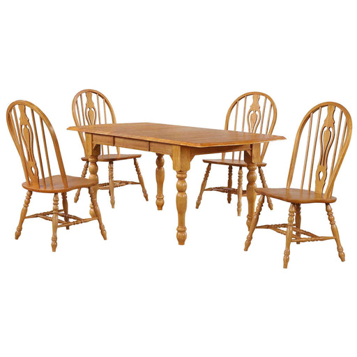 Sunset Trading Oak Selections 5 Piece 72" Rectangular Drop Leaf Extendable Dining Set | Keyhole Windsor Chairs | Seats 8 -  Chapter 11 Furniture (Lewiston, Maine)