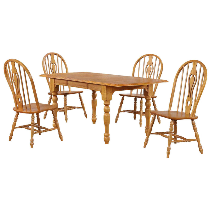 Sunset Trading Oak Selections 5 Piece 72" Rectangular Drop Leaf Extendable Dining Set | Keyhole Windsor Chairs | Seats 8 -  Chapter 11 Furniture (Lewiston, Maine)