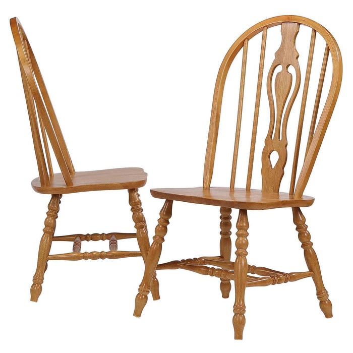 Sunset Trading Oak Selections 5 Piece 72" Rectangular Drop Leaf Extendable Dining Set | Keyhole Windsor Chairs | Seats 8 -  Chapter 11 Furniture (Lewiston, Maine)