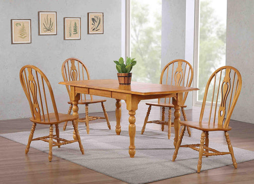 Sunset Trading Oak Selections 5 Piece 72" Rectangular Drop Leaf Extendable Dining Set | Keyhole Windsor Chairs | Seats 8 -  Chapter 11 Furniture (Lewiston, Maine)