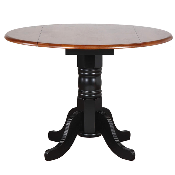 Sunset Trading Black Cherry Selections 42" Round Extendable Drop Leaf Dining Table | Antique Black and Cherry | Seats 4
