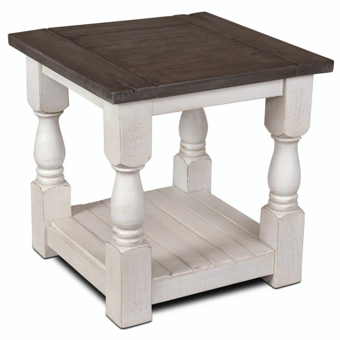 Sunset Trading Rustic French Square Side End Table | Distressed White and Brown Solid Wood | Living Room Furniture