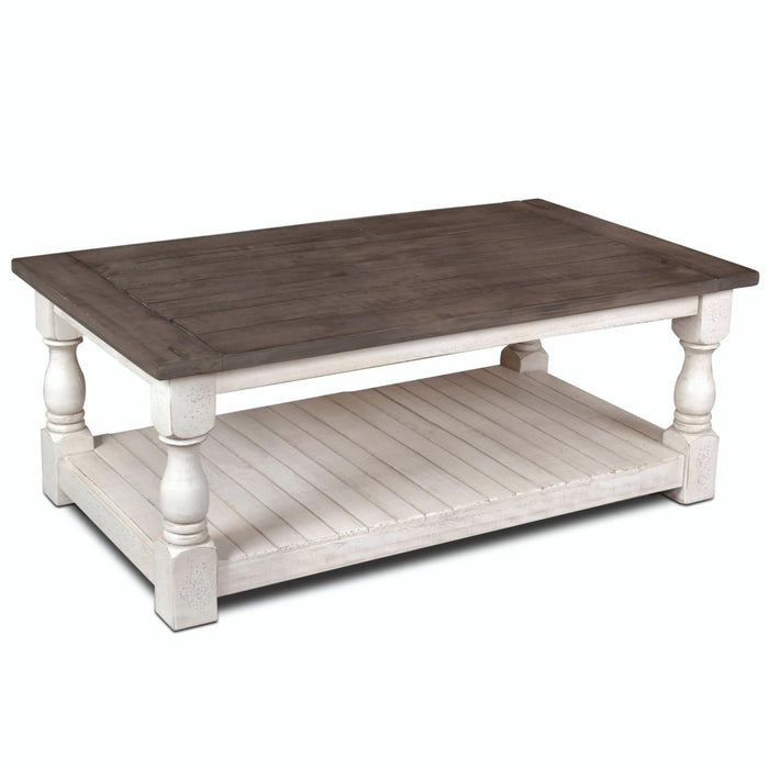 Sunset Trading Rustic French Cocktail Table | Storage Shelf | Distressed White and Brown Solid Wood | Living Room Furniture -  Chapter 11 Furniture (Lewiston, Maine)
