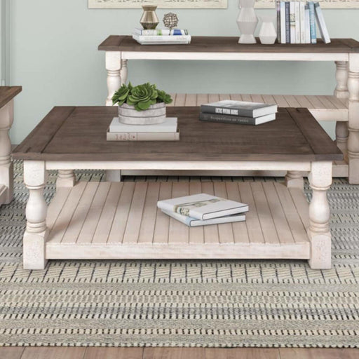 Sunset Trading Rustic French Cocktail Table | Storage Shelf | Distressed White and Brown Solid Wood | Living Room Furniture -  Chapter 11 Furniture (Lewiston, Maine)