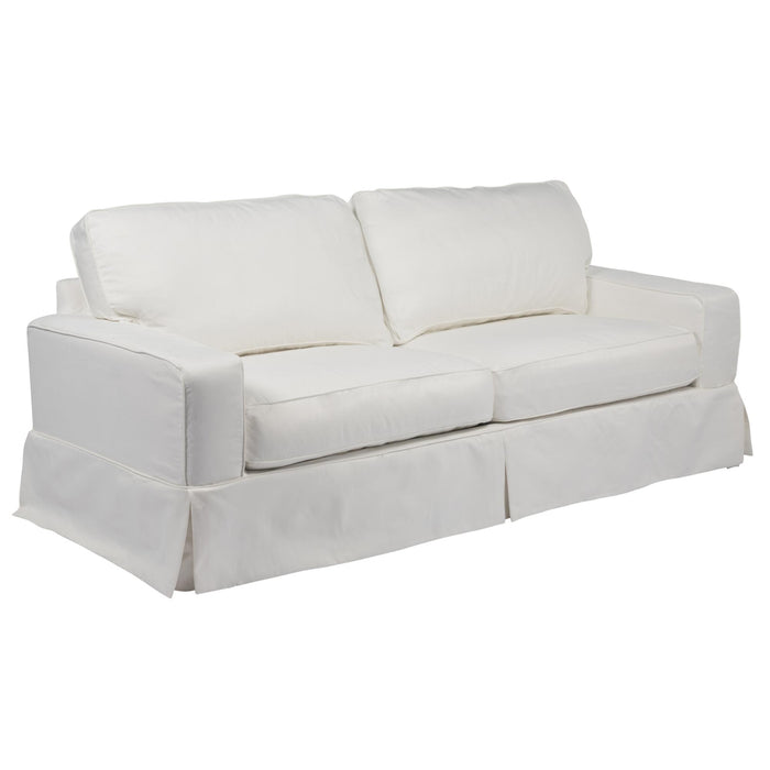 Sunset Trading Americana Box Cushion Slipcovered Sofa | Stain Resistant Performance Fabric | White