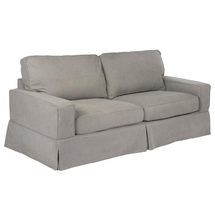 Sunset Trading Americana Box Cushion Slipcovered Sofa | Stain Resistant Performance Fabric | Gray