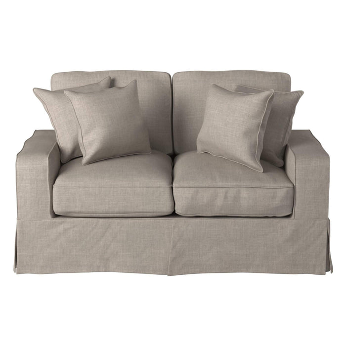 Sunset Trading Americana Box Cushion Slipcovered Loveseat | Light Gray
