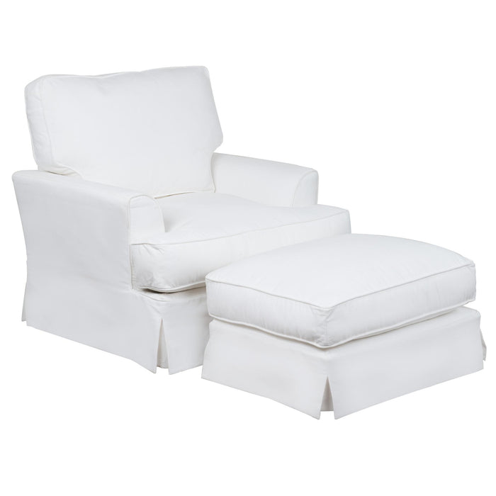 Sunset Trading Ariana Slipcovered Chair with Ottoman | Stain Resistant Performance Fabric | White