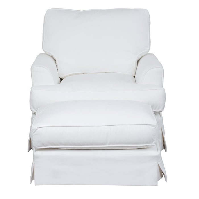 Sunset Trading Ariana Slipcovered Chair with Ottoman | Stain Resistant Performance Fabric | White
