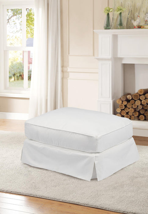 Sunset Trading Ariana Slipcovered Ottoman | Stain Resistant Performance Fabric | White