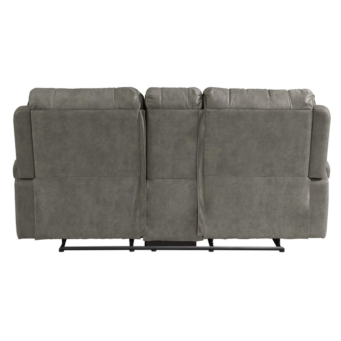 Sunset Trading Calvin 78" Wide Dual Reclining Loveseat with Storage Console | Nailheads | Easy to Clean Gray Fabric -  Chapter 11 Furniture (Lewiston, Maine)