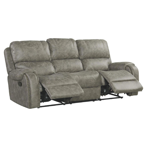 Sunset Trading Calvin 86" Wide Dual Reclining Sofa | Nailheads | Easy to Clean Gray Fabric Couch -  Chapter 11 Furniture (Lewiston, Maine)