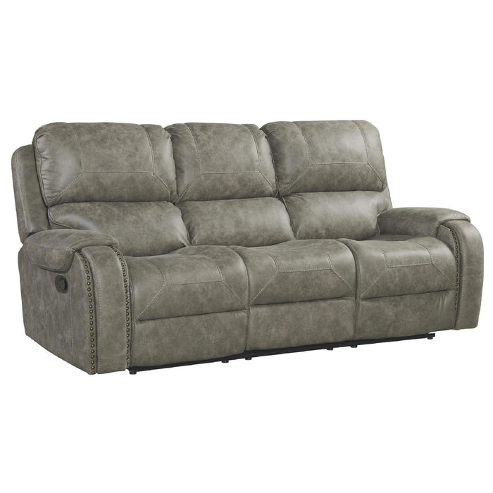 Sunset Trading Calvin 86" Wide Dual Reclining Sofa | Nailheads | Easy to Clean Gray Fabric Couch